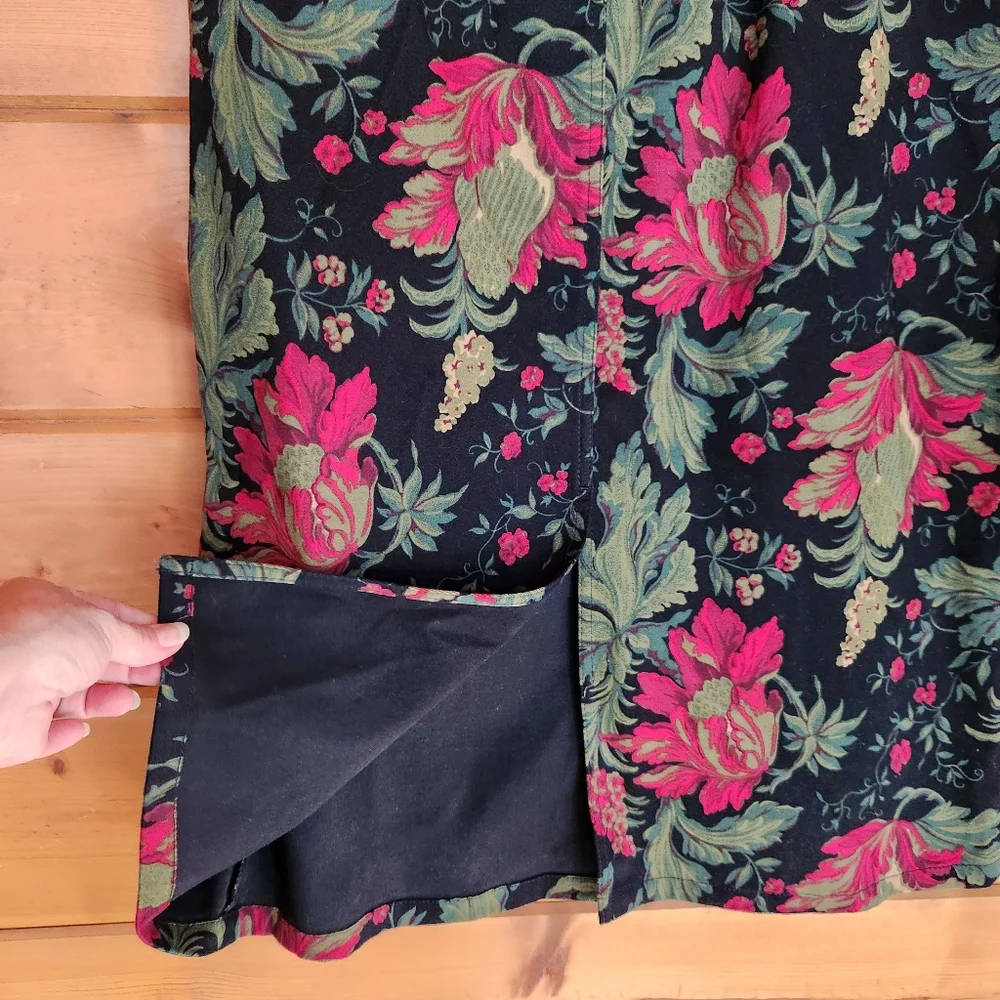 Susan Bristol 💜Vintage Floral Midi Skirt Straight Damask Back Slit Sz 14 Petite